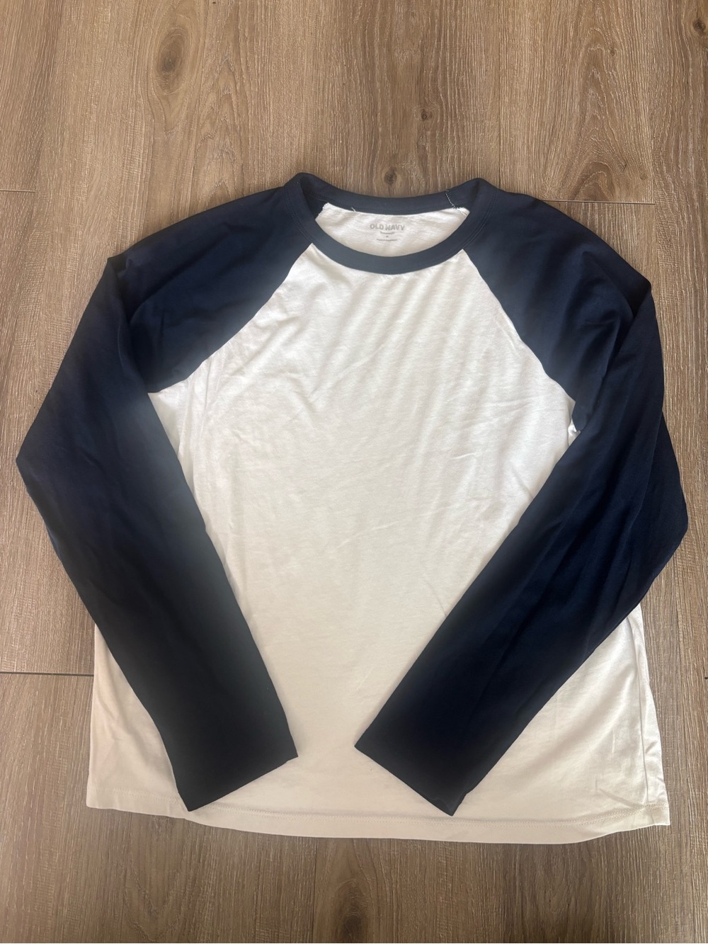 Old Navy Men’s Long-Sleeve Raglan Tee - White with Navy Sleeves